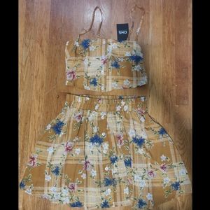 Floral Mustard Crop Top and Skirt Set